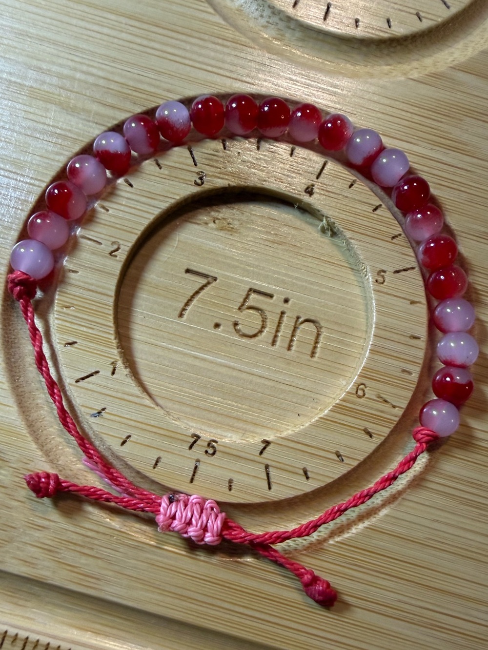 Red and Light Pink Beaded Adjustable Bracelet handmade